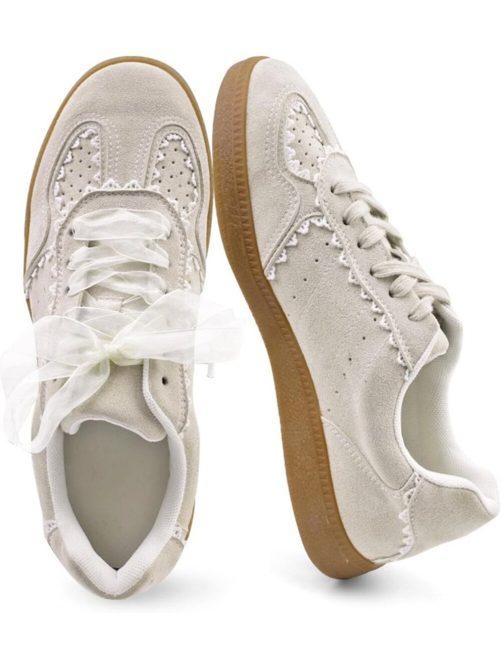 Lace-Up Casual Sneakers with Lace Detail - Breathable, Non-Slip Walking Shoes